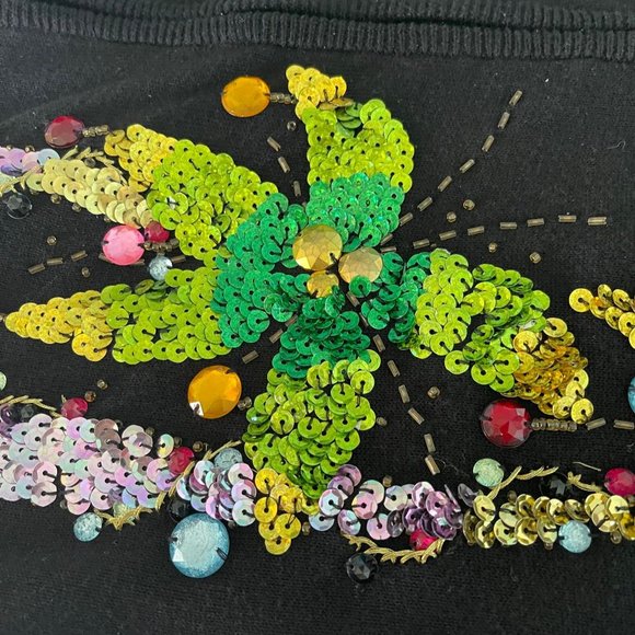 Black Sweater Sequin Palm Trees Size XL - Picture 6 of 9